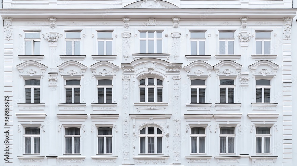 Facade of a white building with many white windows House facade of old historical building with white walls Exterior design of apartment building with ornamental details High quality p : Generative AI Facade of a white building with many white windows House facade of old historical building with white walls Exterior design of apartment building with ornamental details High quality p : Generative AI