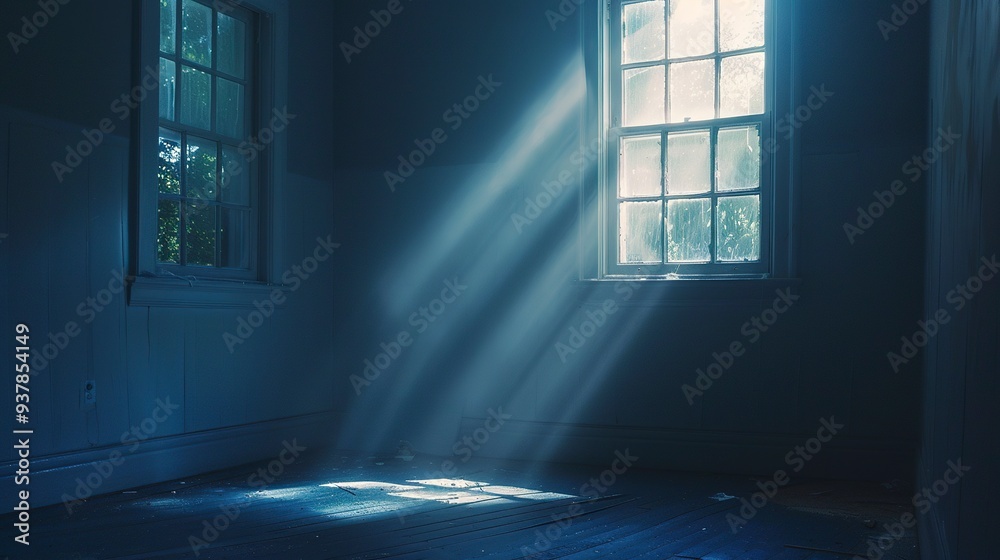 Dark room light in the window. Dark room light in the window.