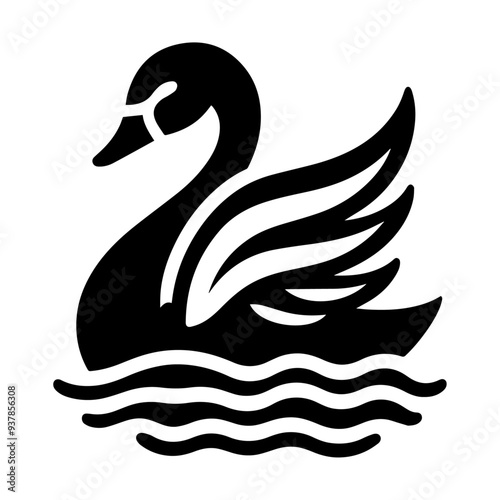 Black and white swan vector icon