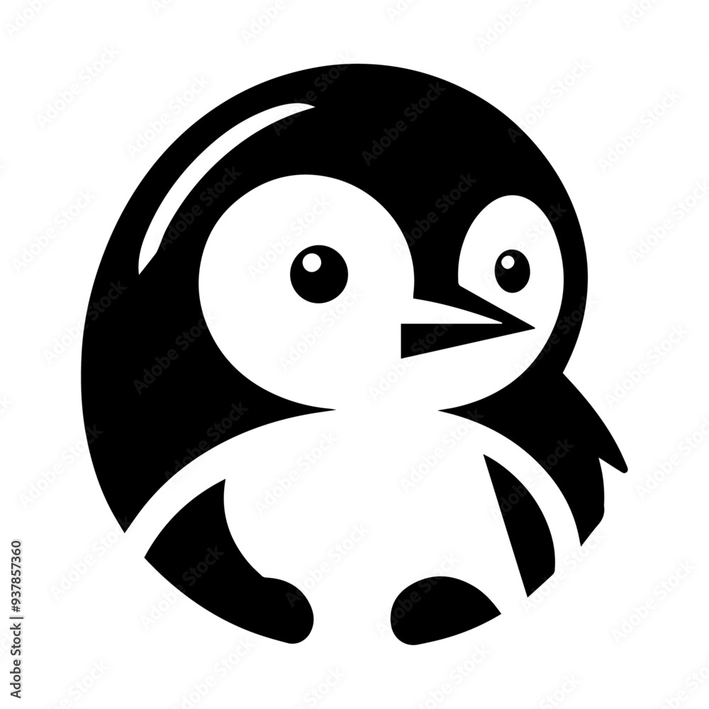 Obraz premium Black penguin head vector icon.