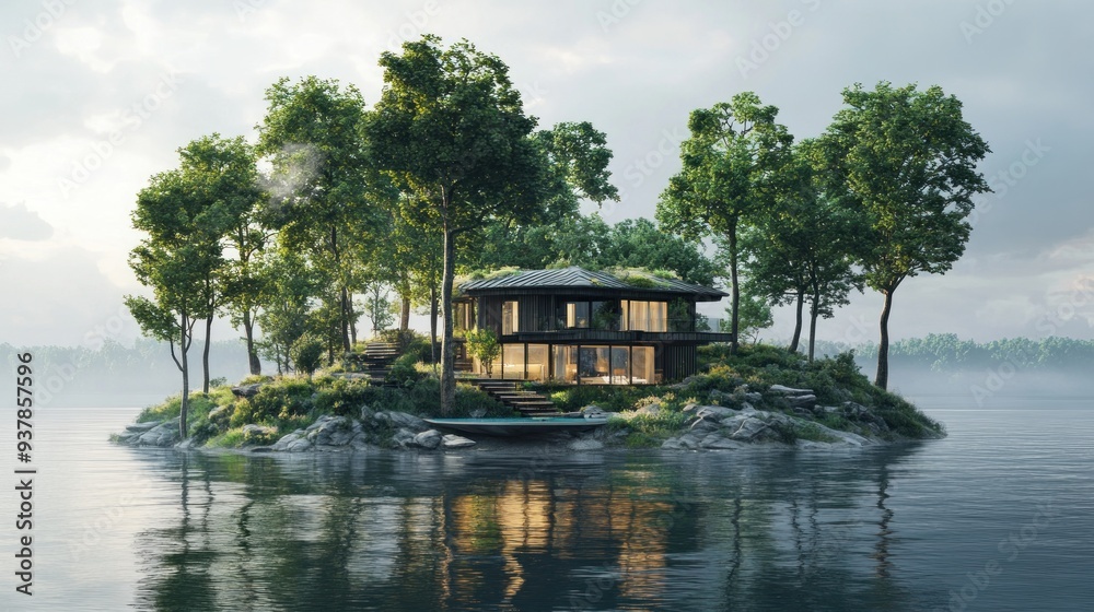 Fototapeta premium Modern House on a Secluded Island