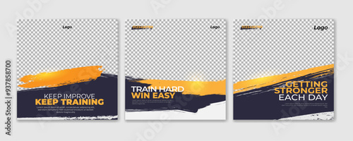 Fitness gym social media post template, set of workout sports banner 