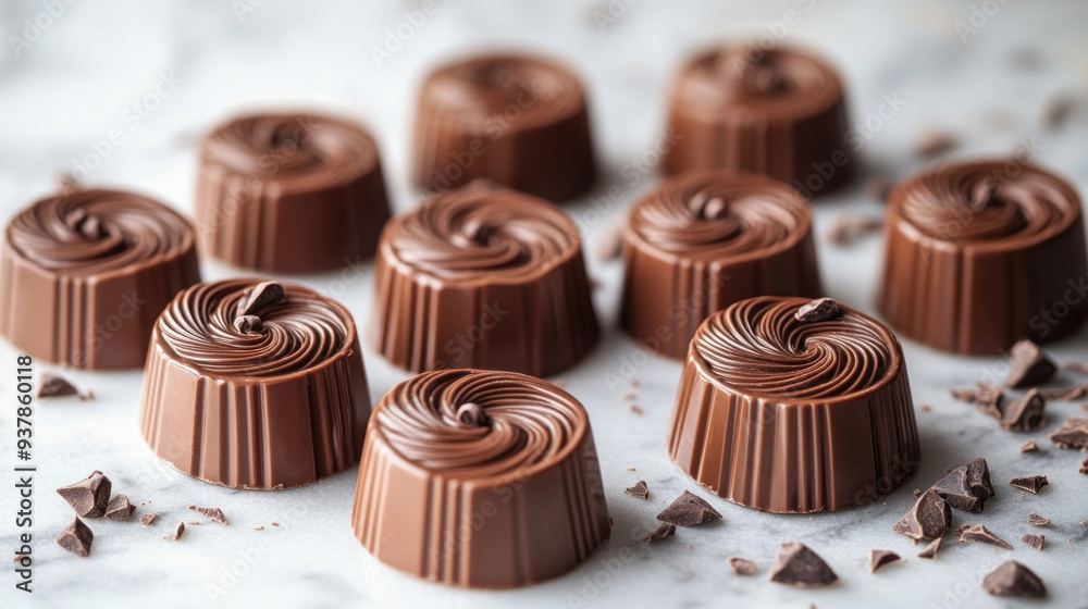 Chocolate candy with swirls is sitting on marble surface Chocolate candy with swirls is sitting on marble surface