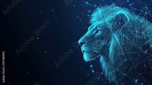 Polygonal lion cub figure with network connection style