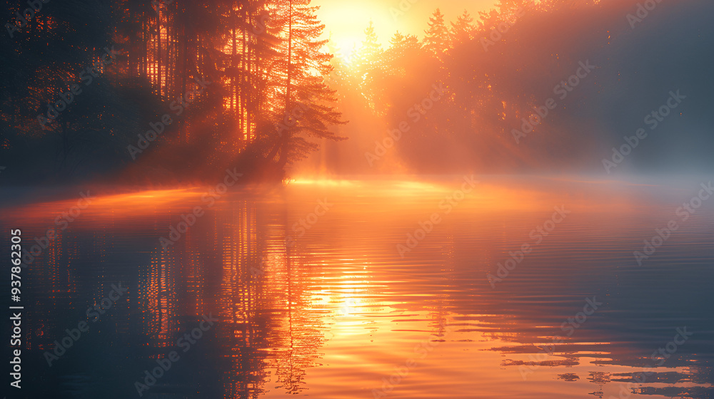a body of water with trees and the sun shining through a body of water with trees and the sun shining through