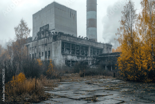A haunting image of the Nuclear reactor surrounded by overgrown plants and decaying structures, symbolizing the lasting impact of the Chernobyl disaster and the importance of remembrance