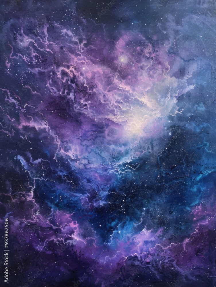 A stunning cosmic scene depicting a vibrant and colorful nebula with brilliant shades of purple and blue, interspersed with bright stars, set against a dark background. A stunning cosmic scene depicting a vibrant and colorful nebula with brilliant shades of purple and blue, interspersed with bright stars, set against a dark background.