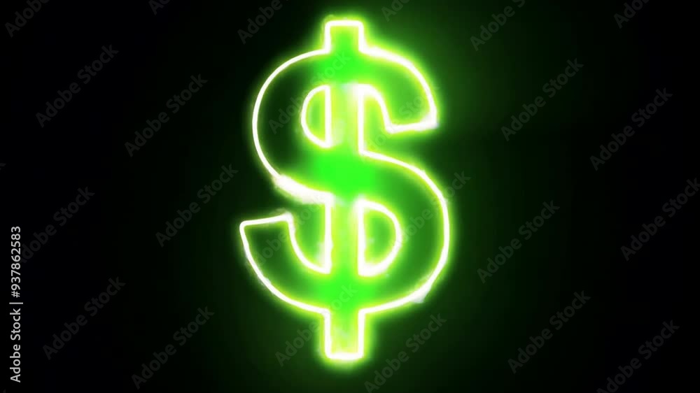 Neon Green Dollar Sign: A vibrant, luminescent green dollar sign glows against a stark black background, symbolizing financial success, wealth, and prosperity.  