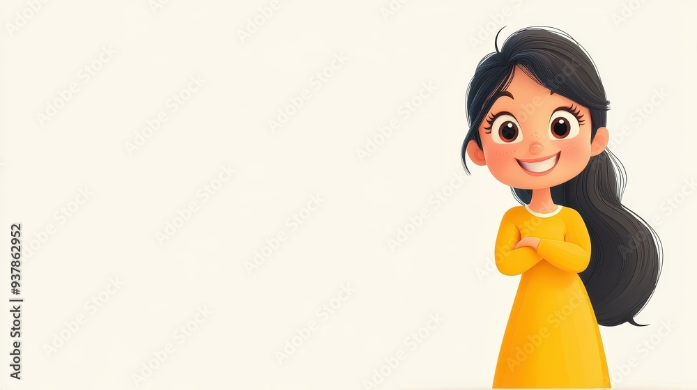 Obraz premium Meet a cheerful Indian teen girl, radiating joy and creativity in a fun, colorful cartoon world full of life.