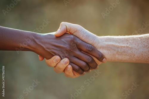 Two Hands of Different Skin Tones Holding Each Other Depicting International Day for Tolerance in Soft Natural Daylight