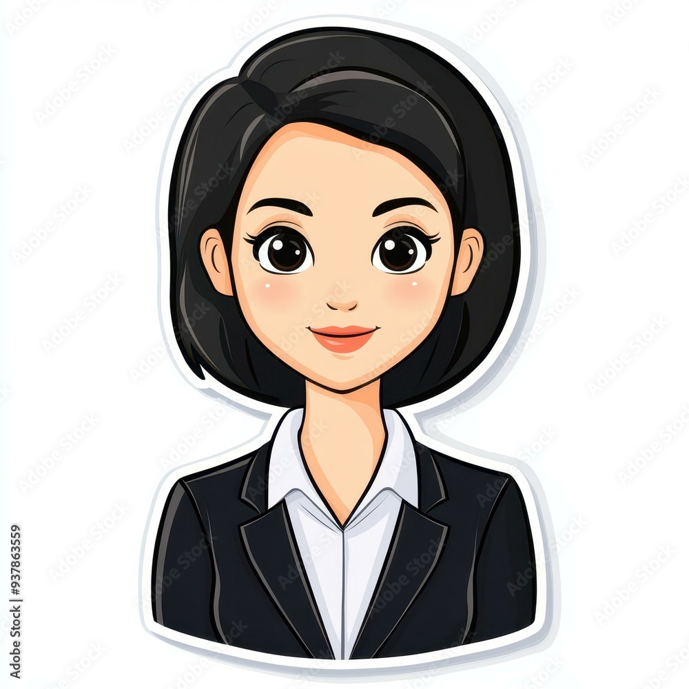 A vibrant stickerstyle portrait of a Chinese woman in construction gear, blending creativity with professionalism in her design.