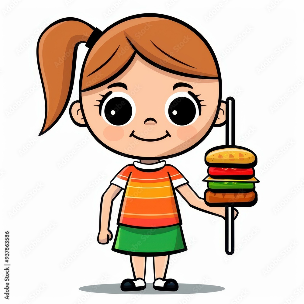 Cheerful girl with a kebab in vibrant Japanese vector art, radiating joy and cuteness in every detail. Cheerful girl with a kebab in vibrant Japanese vector art, radiating joy and cuteness in every detail.