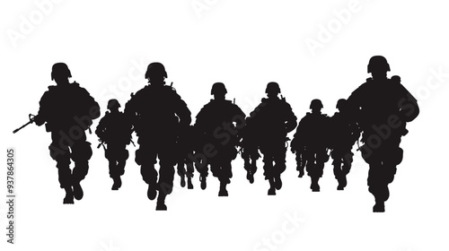 vector silhouette of army military with machine guns on white background . Generative AI