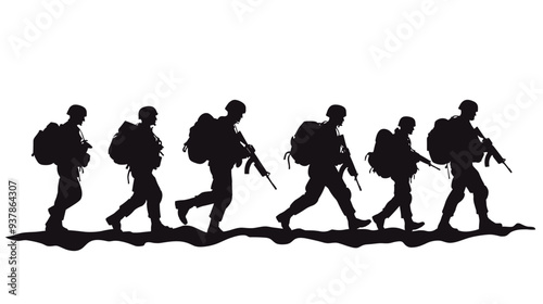 vector silhouette of army military with machine guns on white background . Generative AI