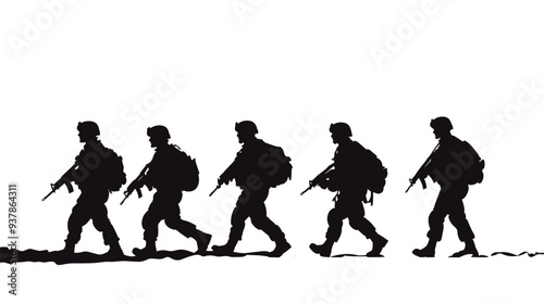 vector silhouette of army military with machine guns on white background . Generative AI