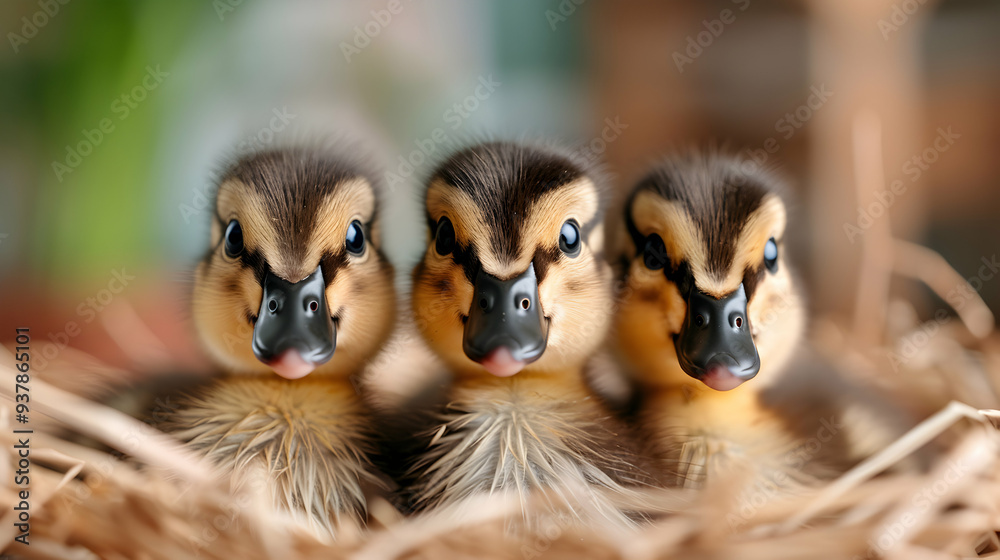 Fototapeta premium Adorable Ducklings Rustic Poultry Setting