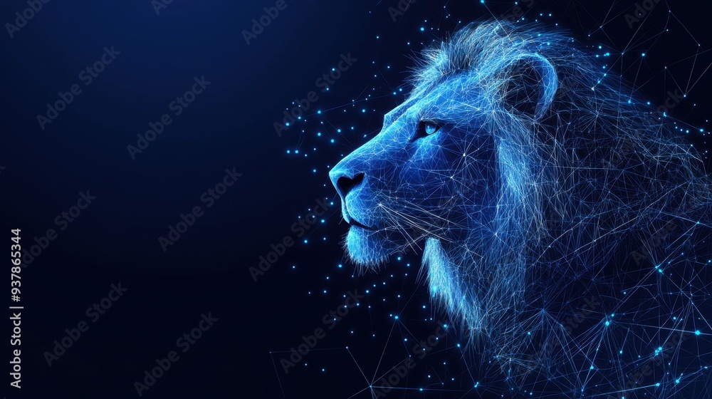 Naklejka premium Geometric lioness roar visualization using network pattern