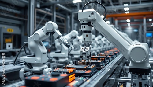 Advanced Robotics in Automated Production Lines for Precision Assembly of Cutting-Edge Electronic Devices, Generated by AI