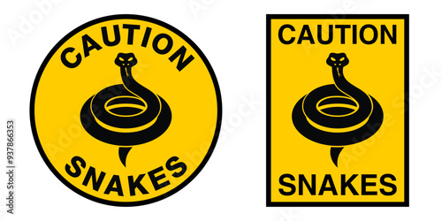 Caution Snakes warning sign - yellow background, circle or square