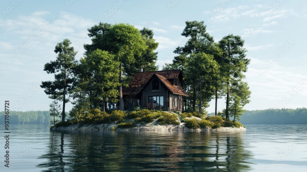 Fototapeta premium Cabin on a Lake Island