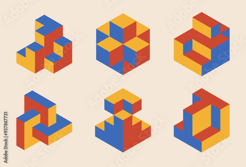 Set of minimal 20s geometric design elements