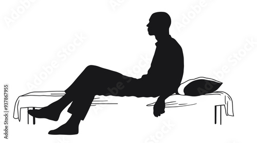 vector silhouette of a man lying on a bed on a white background . Generative AI