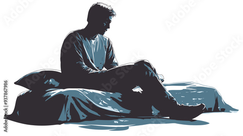 vector silhouette of a man lying on a bed on a white background . Generative AI