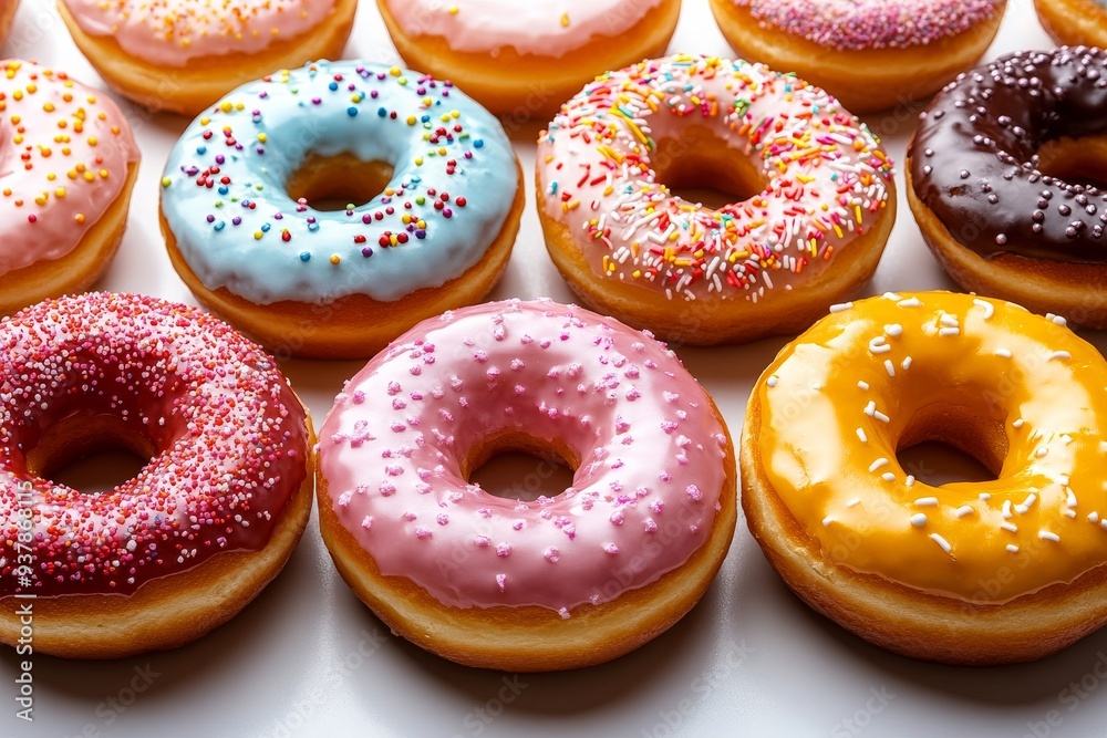 A sweet baked dessert, glazed donuts with sprinkles. Generative AI A sweet baked dessert, glazed donuts with sprinkles. Generative AI
