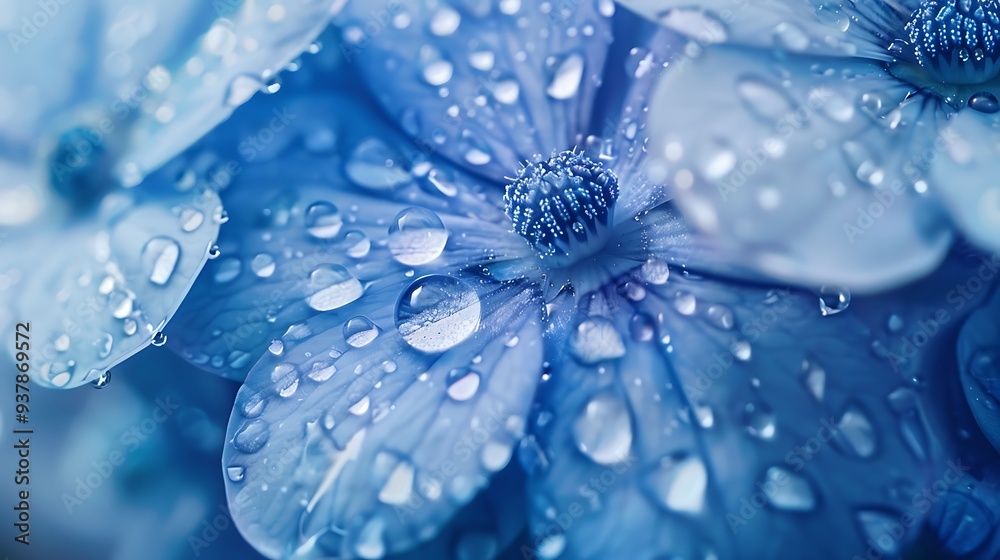 Calm Up Close of Blue Water droplets as the abstract macro and background. flower-themed art photography Calm Up Close of Blue Water droplets as the abstract macro and background. flower-themed art photography