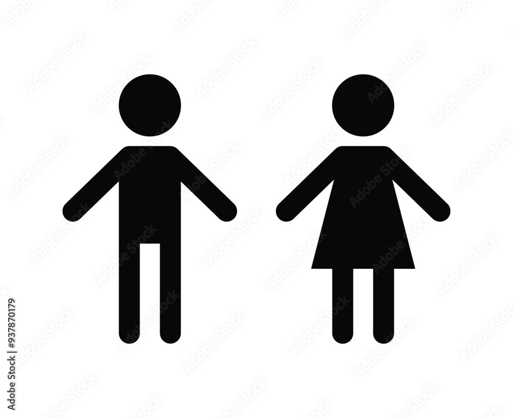 Man and woman restroom icon isolated on white background. Symbol silhouette male and female. WC toilet icon trendy flat style. Toilet sign, pictogram. Black and white. Man and woman restroom icon isolated on white background. Symbol silhouette male and female. WC toilet icon trendy flat style. Toilet sign, pictogram. Black and white.