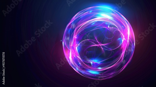 Futuristic Neon Energy Ball with Colorful Glowing Magic Effects