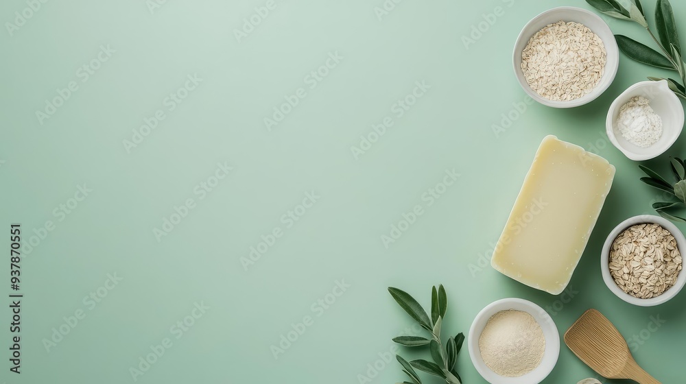 Organic soap-making process, natural ingredients being mixed, 3D illustration Organic soap-making process, natural ingredients being mixed, 3D illustration