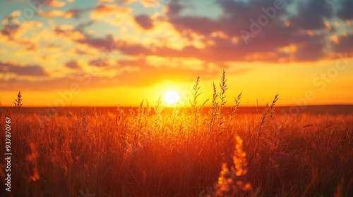 prairie steppe Witness the mesmerizing beauty of nature as the vibrant hues of the setting sun paint the sky with a breathtaking palette Nature Bliss : Generative AI