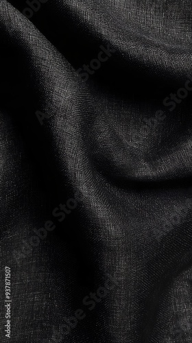 A close-up of textured black fabric showcasing its intricate weave and softness, perfect for fashion and interior design projects.