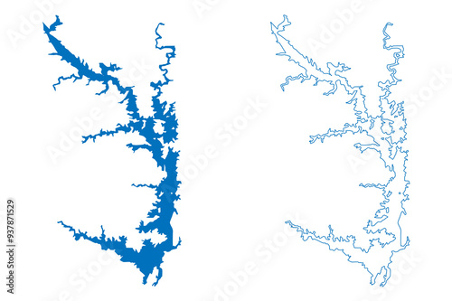 Lake Volta reservoir (Africa, Republic of Ghana) map vector illustration, scribble sketch map