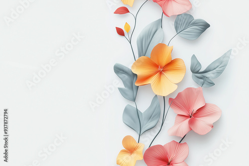 Minimalistic floral pattern with delicate flowers in soft tones, arranged along the edge of a light background, suitable for sophisticated and subtle designs.
