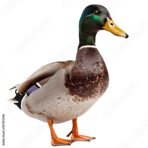 Colourful wild duck drake isolated on white background