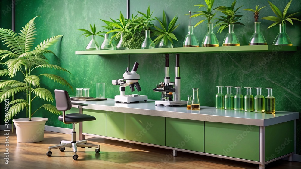 Microscope and lab equipment sit alongside cannabis leaves and hemp ...