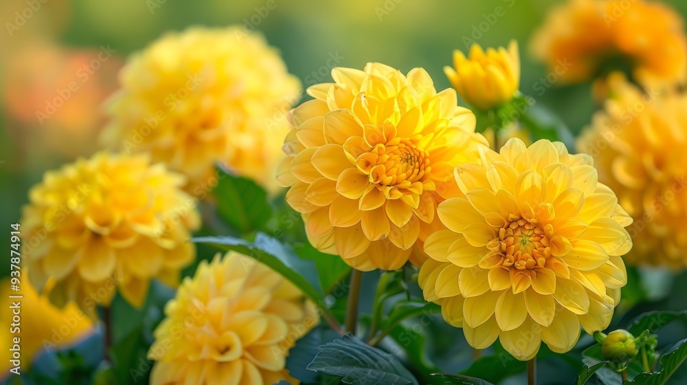 Beautiful yellow garden dahlias in bloom Beautiful yellow garden dahlias in bloom