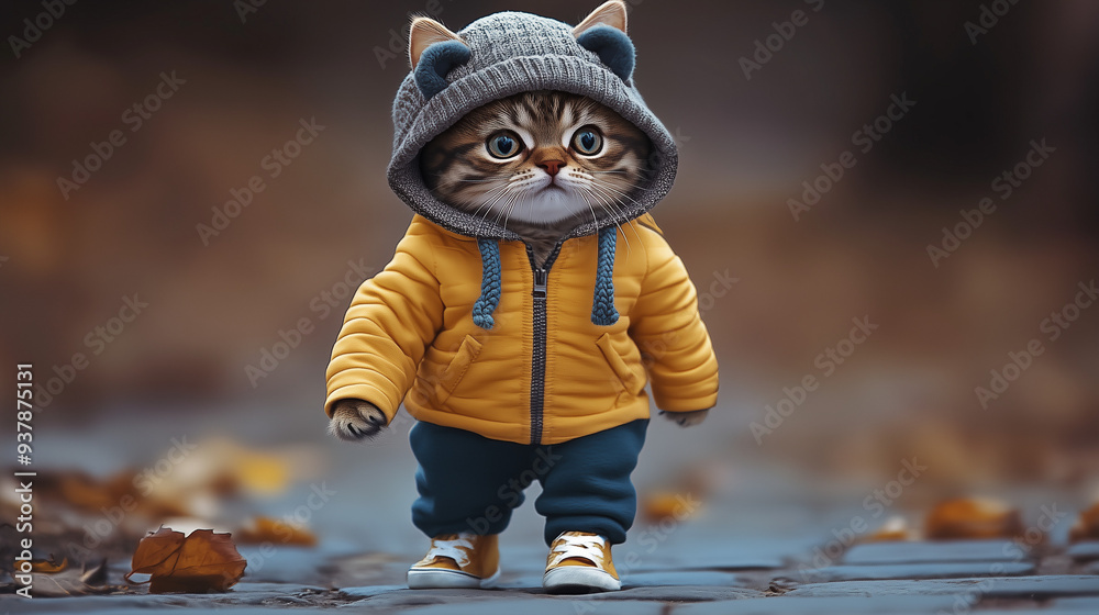 a small kitten in a yellow outfit a small kitten in a yellow outfit