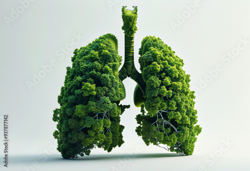  Human lungs made of green trees on white background photo