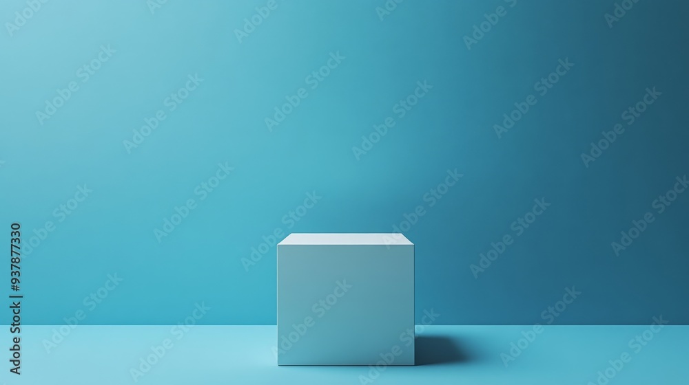 A white box is standing in front of a blue wall A white box is standing in front of a blue wall