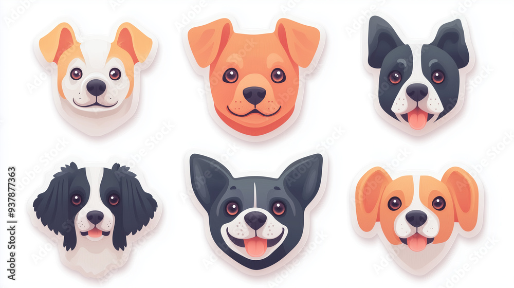 group of dogs, collection of dogs, stickers for a cute dog face, various dogs
