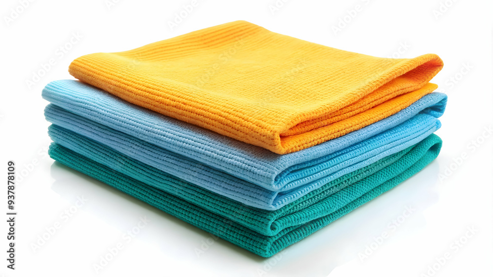 Fototapeta premium Soft microfiber cloths, perfect for cleaning delicate surfaces. Multicolored microfiber cloths