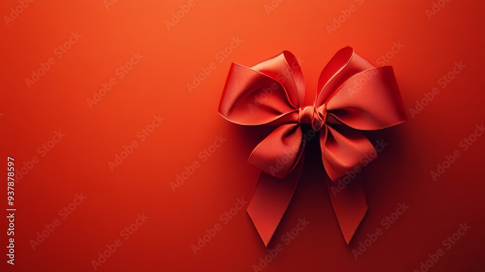 A red ribbon bow is on a red background A red ribbon bow is on a red background