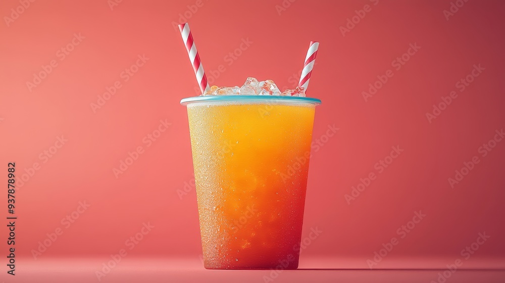 A cup of orange juice with a straw in it A cup of orange juice with a straw in it