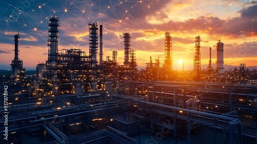 Petrochemical plant industrial area equipment building landscape : Generative AI