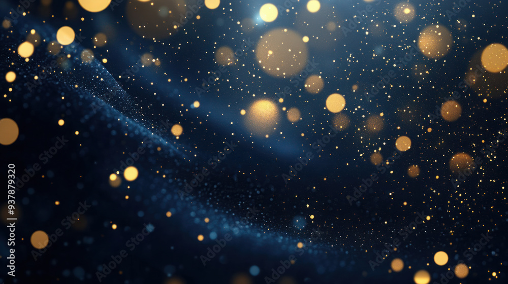Golden bokeh lights on a dark blue background create a magical, festive atmosphere with a sparkling and dreamy effect Golden bokeh lights on a dark blue background create a magical, festive atmosphere with a sparkling and dreamy effect