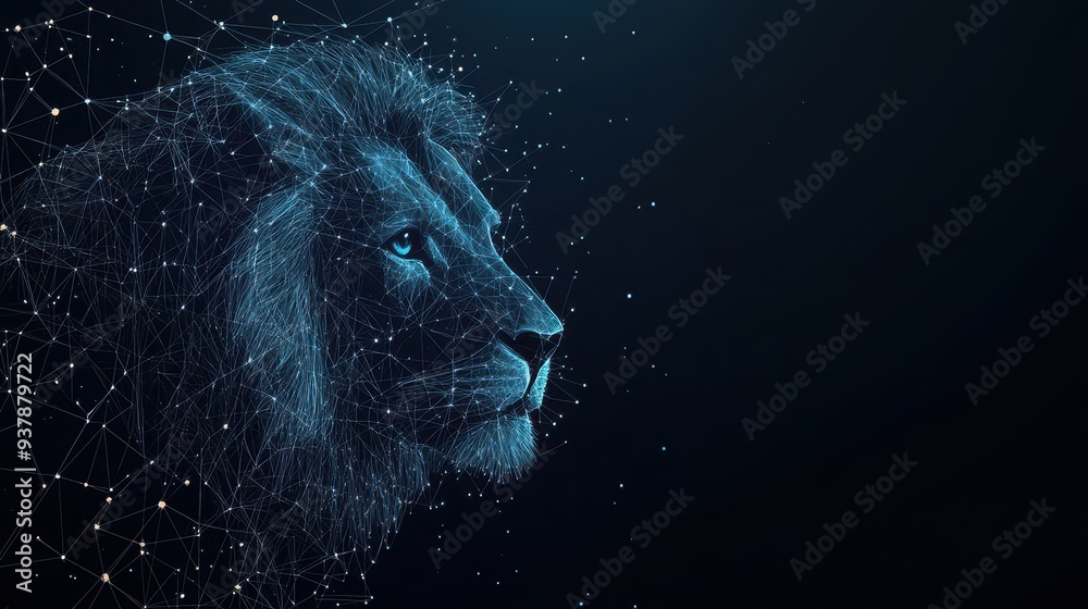 Naklejka premium Tech concept lion illustration with polygon mesh structure