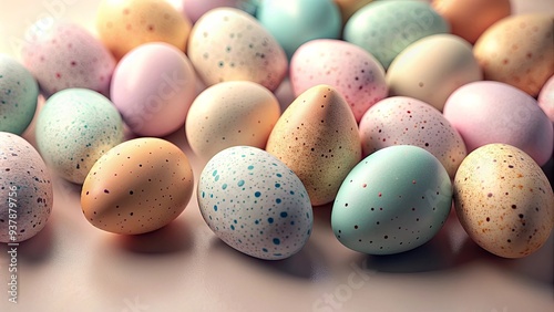 Striking render of speckled pastel eggs in soft hues by Juriaen van Streeck , speckled, pastel, eggs, render, photorealistic